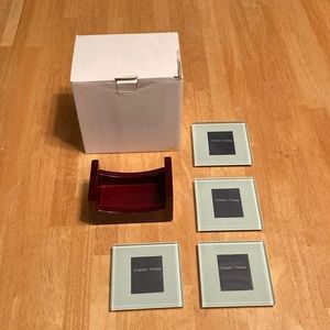 Glass picture frame coasters with cherry wood holder